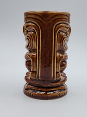 Vintage MCM Tiki Leilani Tiki Tumbler Mug Cup Brown 5 1/8” Set of 3