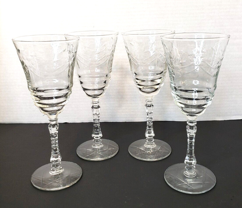 4 Arctic Rose By Rock Sharpe Water Goblets w/ Star of David on Base