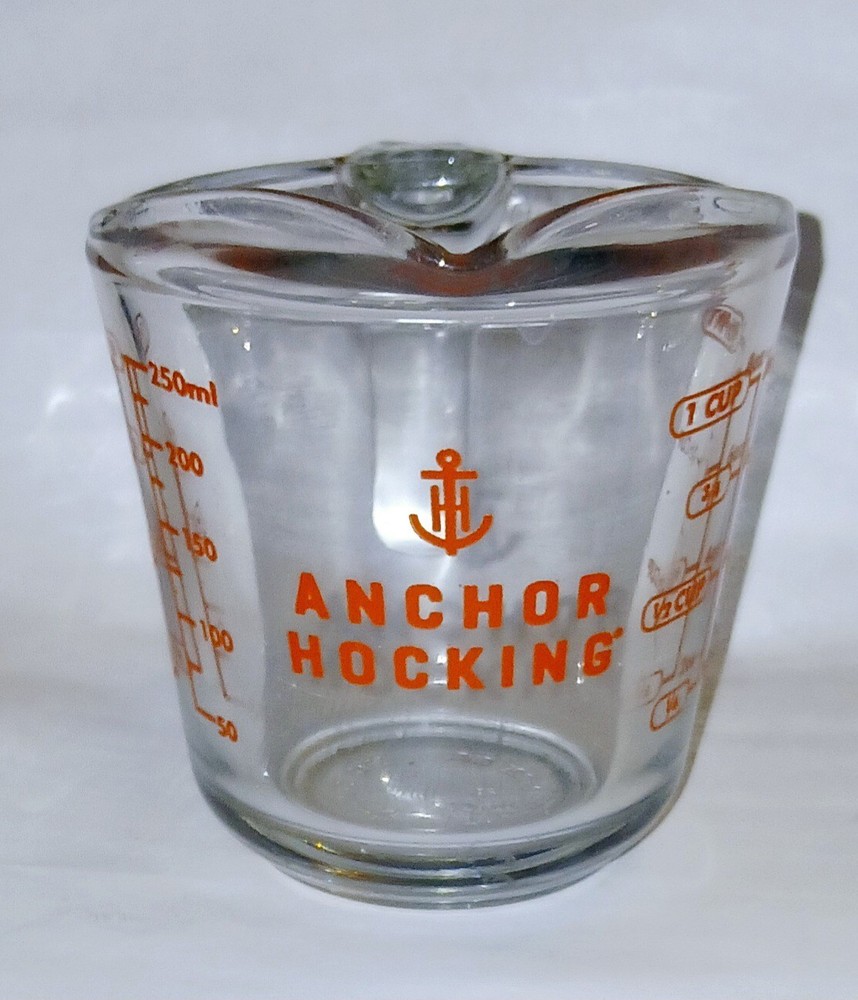 Vintage Anchor Hocking 1 Cup Measuring Cup Clear Red Graphics Microwave Safe