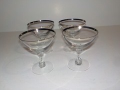 Vintage Fostoria Wedding Ring Platinum Rim Trim Sherbert Glass Set of 4
