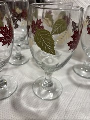 6 Vintage Libbey Autumn Fall Colorful Leaf Wine Water Glass Goblets Thanksgiving