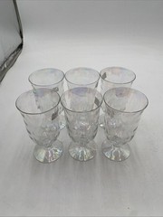 Rare Fostoria 6 CORAL PEARL 5.8 » Iced Tea Glasses Iridescent Drape Optic Flair