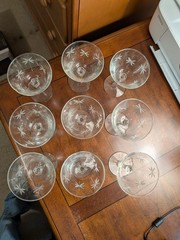 Set of 9 Beautiful Wine glasses Etched with Floral Design