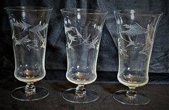 Set of (3) Vintage Weston Floral Etched Crystal 12 oz Iced Tea Water Glasses