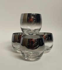 Vintage 4 ct Silver Ombre Fade Mercury Roly Poly 8 Oz. Rocks Glasses Barware