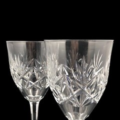 Crystal Wine Glass Fan Cuts Star Base Clear Cut 7 3/8 2Pc Set