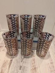 6 Culver Imari Style 22K Gold Highball Glass Set Mid Century Vintage Glassware