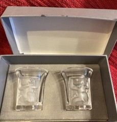 Lalique Crystal Shot Glasses Original Box Cherubs Frosted Embossed Signed Paris