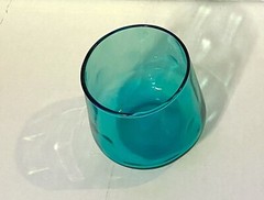 Turquoise Stemless Wine Glass Faint Coin Dot Design 3 Inch Tall 2.5 Inch Across