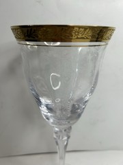 Vintage Tiffin-Franciscan Melrose Etched Water Glass Goblet 8 3/8” Gold #17356
