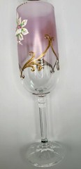 Bohemian Czech Glass 7oz Champagne Flute Raised Handpainted Pink Flowers 22kGold