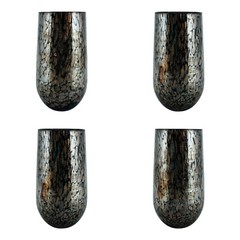 Set of Four 4 Murano Glass Drinking Tumbler Black Brown 14cm