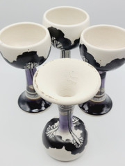 Antique Art Deco Style Stoneware Wine Goblets, Hand Made & Hand Painted