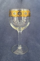 Vintage Culver Valencia 22k Gold Overlay Green Accent Small Wine Glasses 5.75″