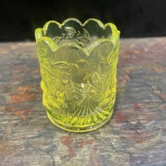 Mosser Opalescent Vaseline Glass Shot Glass/ Toothpick Holder Uranium Glass