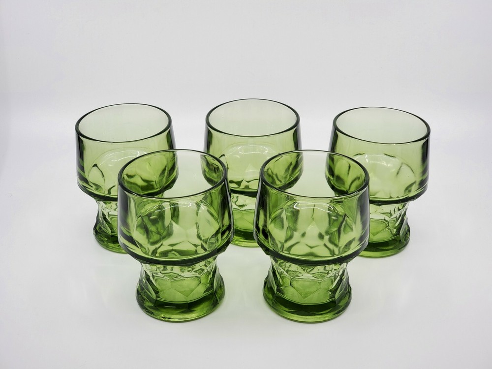 Set Of 5 Cambridge Glass Georgian Green avocado 9oz Flat Bottom Tumblers