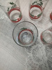 Vintage Libbey Glass Holly & Berries Christmas 16 oz. Flat Tumbler Set of 5