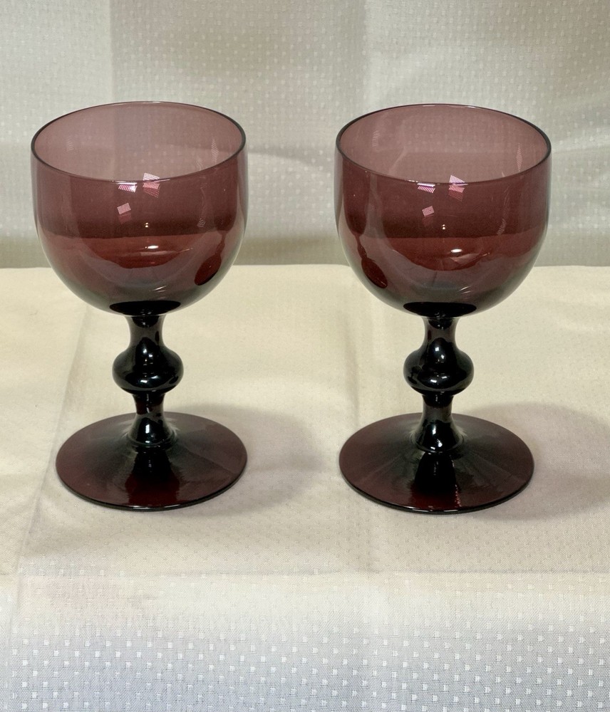 Vintage Set Of 2 Carlo Moretti Murano Amethyst Wine Goblets 4-1/4” Sherry Port