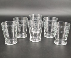 6 Antique Cut Floral Band Flat Tapered Tumbler Drinking Glasses 4″ USA