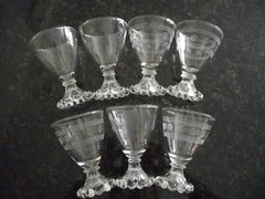 7 Vintage Anchor Hocking Boopie Coridal Liqueur Glasses Plain & Cut Glass