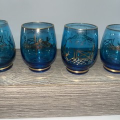 Vintage Venetian Gondola Themed Blue Cordial Glasses 24k Gold Trim Murano?
