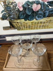 Set5 Rock Sharpe ARCTIC ROSE Hand Blown Clear Cut Stem CHAMPAGNE / TALL SHERBET