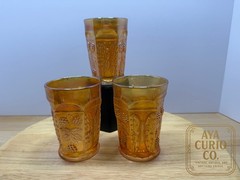 Fenton Marigold Carnival Glass Tumblers Butterfly & Berry (Set Of 3)