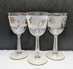 Vintage Libbey Silver Foliage Stemmed Wine Glasses Set Of 6 MCM Barware 5.75 In.