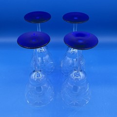 4 Vtg Art Deco Louie Weston Optic Crystal Cobalt Blue Base Water Wine Glasses 8″