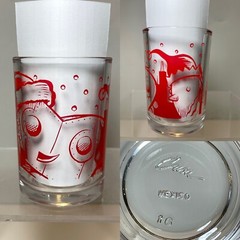 Vintage CRISA Mexico Red Heart Robot Juice Glass Clear Thick RARE!!