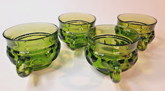 Set of 3 VTG Indiana Glass Kings Crown Avocado Green Cups (Plus 1 Damaged/Free)
