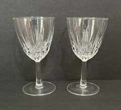 2 pc Set Crystal Starburst Diamond Cut Wine Sherry Glass Hexagon Stems 5.75”Tall
