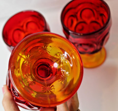 3 Vintage LE Smith?? Amberina Moon & Stars Goblets – 5 3/4″ High