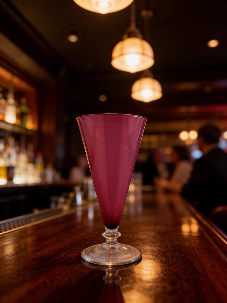 Vintage Pink Amethyst Glass Goblet Flared Martini Cocktail Glass Clear Stem