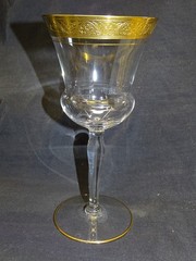 Glastonbury Lotus USA Minuet 8 Water Goblets – Gold Embossed Trim 7 3/8″