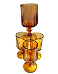 Colony Nouveau Gold 6oz Midcentury Amber Juice Glasses Set Of 4 By Indiana Glass
