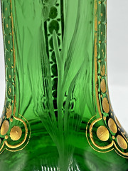 Moser/Harrach Bohemian-Green To Clear-Tulip Intaglio Cut Glass Vase-13″