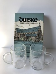 Duiske Irish Handcut Glass Set of 2 half tankard glasses Harp & Shamrock Design