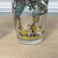 3 Vintage Glass Tumblers Pheasant Hunter Bird Dog Barware 12 Oz Drinking Glass