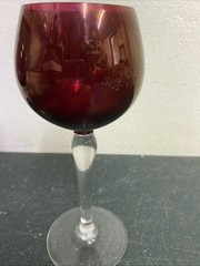 Cranberry pink glass vintage Victorian antique prism stem wine glass goblet 19cm