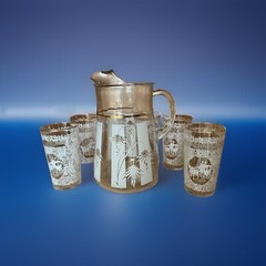 6 Vintage 1950’s Hazel-Atlas Monticello Glass White Horse/Carriage With Pitcher