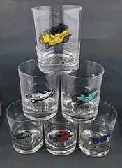 Libbey Sports Car Various Motif Drinking Glasses Tumblers Barware 10oz Set of 6