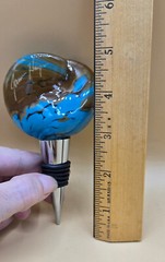 James Hayes Abstract Blown Glass Wine Stopper, Heavy, Blue & Brown EXCELLENT