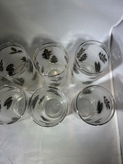Set 8 Vintage MCM Libbey Frosted Silver Foliage Leaf Tumbler Glasses Taper 12 oz