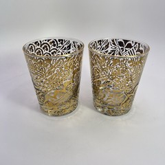 Vintage Hollywood Regency Gold Gilt Glasses MCM Cocktail Tumblers Pair