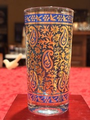 Vintage Georges Briard Sari Blue 22K Gold Paisley Glasses 4pc Signed