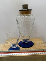 Antique Bryce Brothers Blown Optic Cocktail Shaker & 4 Cobalt Footed Glasses Lot