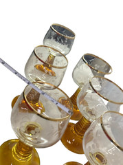 7 Roemer Amber Brown Beehive Etched Grapes Gold Trim Wine Glasses Vintage