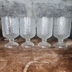 INDIANA GLASS set of 4 Crystal Ice Tree Bark Frosted Footed Tumbler MCM