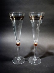 Pair Vtg Godiva French Crystal Millennium 2000 Tulip 10 1/8” Champagne Flutes